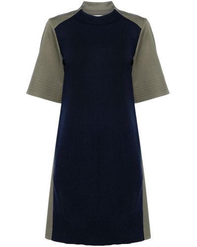 Sacai Paneled Pleated Minidress - Blue