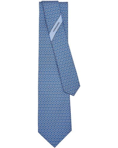 Ferragamo Interwoven Gancini-print silk tie - Azul