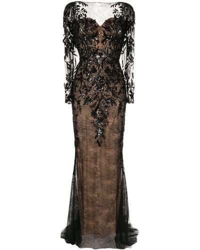 Zuhair Murad Sequinned Floral-lace Gown - Black
