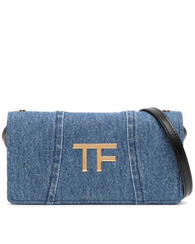 Tom Ford Sac porté épaule en jean à plaque logo - Bleu