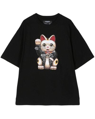 DOMREBEL Lucky Cat Graphic-print T-shirt - Black