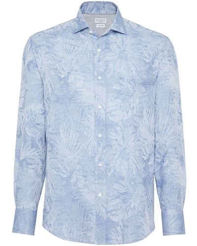 Brunello Cucinelli Palm Springs-jacquard Shirt - Blue