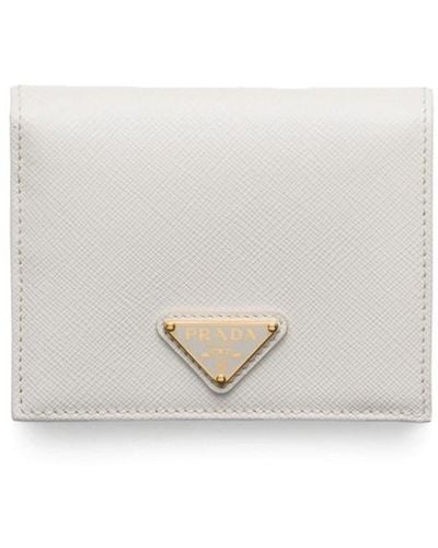 Prada Saffiano-leather Bi-fold Wallet - White