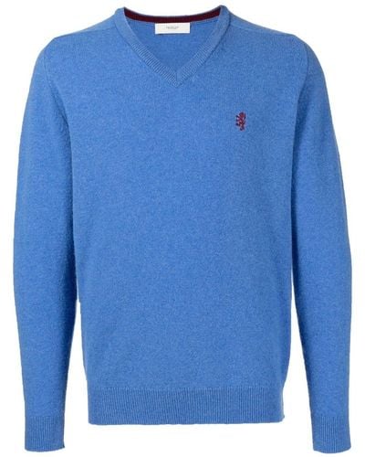 Pringle of Scotland Embroidered-logo V-neck Jumper - Blue