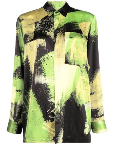 Y-3 Graphic-print Long-sleeve Shirt - Green