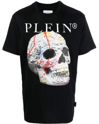 Philipp Plein T-shirt en coton à imprimé tête de mort - Noir