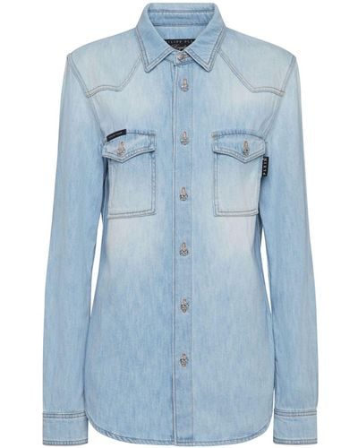 Philipp Plein Crystal-embellished Denim Shirt - ブルー