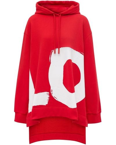 Burberry Love-print Oversized Cotton Hoodie - Red