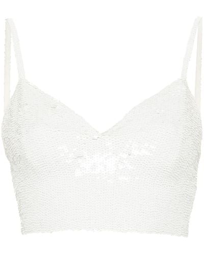 P.A.R.O.S.H. Sequin-embellished Cropped Top - White