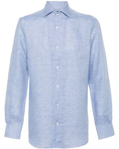 BOGGI Houndstooth Linen Shirt - Blue