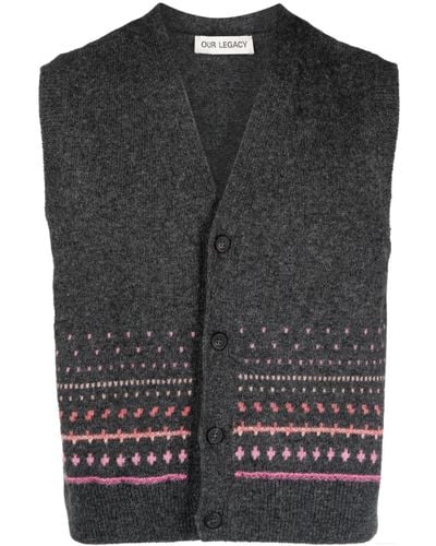 Our Legacy Rugart patterned-intarsia wool vest - Gris