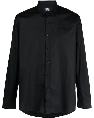 Karl Lagerfeld Logo-embroidered Stretch-cotton Shirt - Black