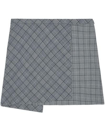 Ganni Wrap-design Check-print Miniskirt - Grey