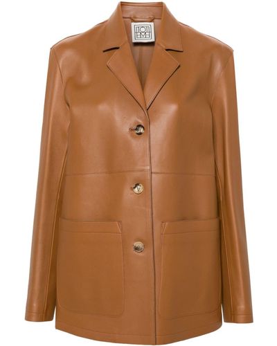 Totême Notched-lapels Leather Jacket - Brown