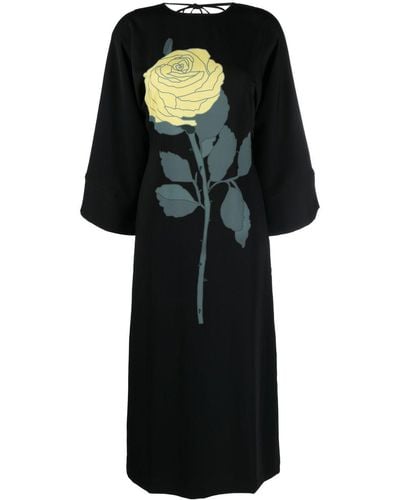 BERNADETTE Robe longue Emmanuelle à fleurs - Noir