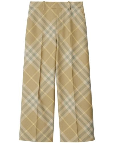 Burberry Checked Wool Pants - Natural