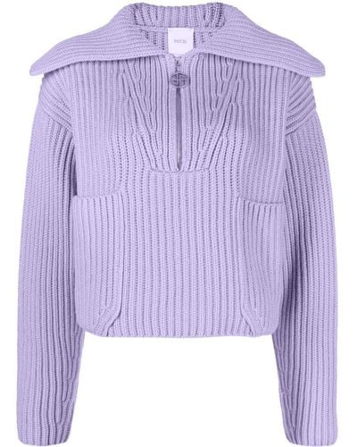 Patou Ribbed-knit Zip-up Jumper - Purple