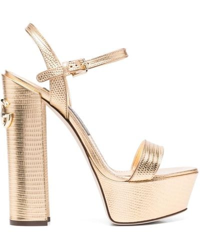 Dolce & Gabbana 150mm Snakeskin Platform Sandals - Natural