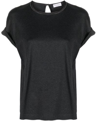 Brunello Cucinelli Camiseta con detalle de abertura - Negro