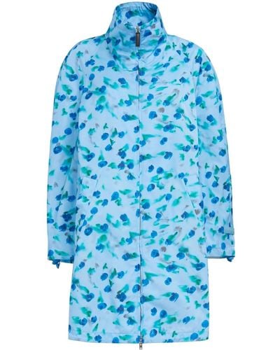 Marni Floral-print Ruched Midi Coat - Blue