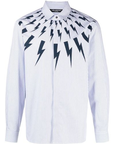 Neil Barrett Overhemd Met Bliksemflitsprint - Blauw