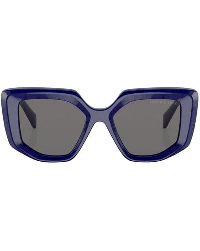 Prada Geometric-frame Logo-detail Sunglasses - Blue