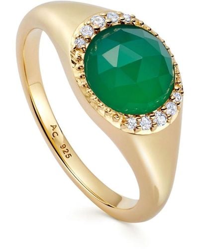 Astley Clarke 18kt Gold Vermeil Luna Chalcedony Signet Ring - Green