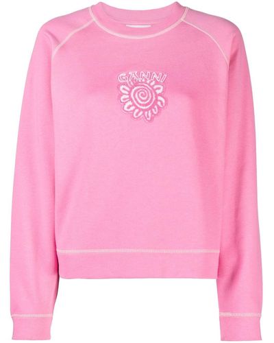 Ganni Logo-print Cotton Sweatshirt - Pink