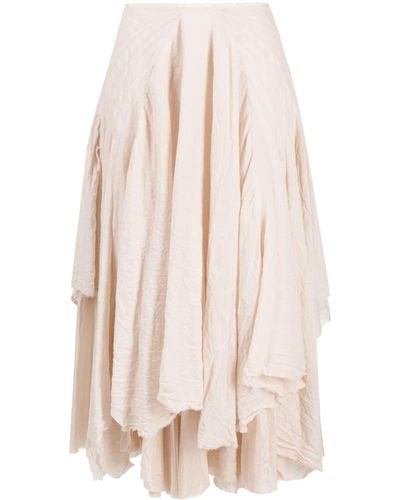 Marc Le Bihan Distressed-effect Asymmetric Wool Midi Skirt - Natural