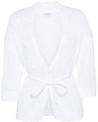 Peserico Cardigan in maglia impreziosito da paillettes - Bianco