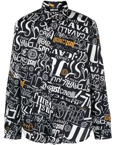 Just Cavalli Chemise en coton à logo imprimé - Noir