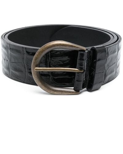 Saint Laurent Crocodile-effect Leather Belt - Black