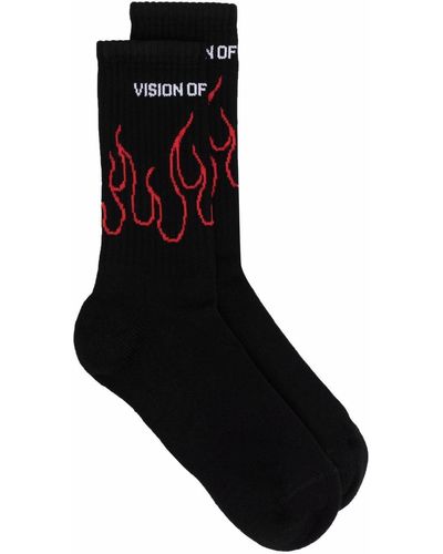 Vision Of Super Flame-intarsia Knit Socks - Black