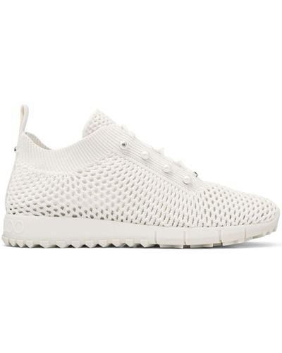 Jimmy Choo Veles Pearl-embellished Knitted Low-top Sneakers - White