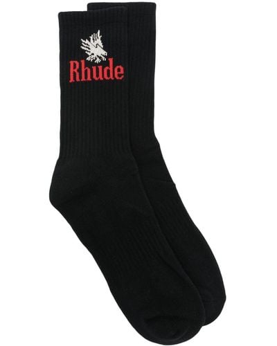 Rhude Logo-intarsia Colour-block Socks - Black