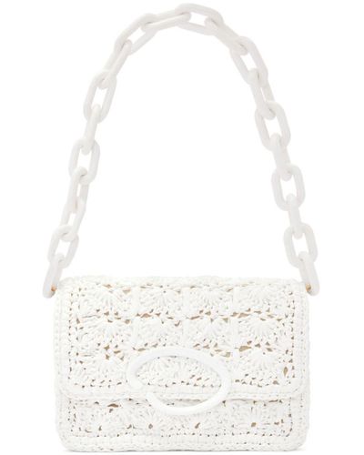 Oscar de la Renta O Crochet Raffia Crossbody Bag - White
