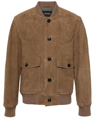 Yves Salomon Buttoned Suede Bomber Jacket - Brown
