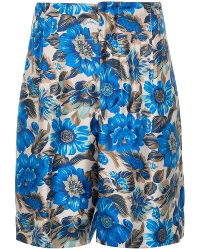 Moschino Zijden Shorts Met Bloemenprint - Blauw
