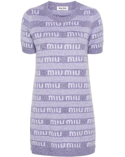 Miu Miu Logo-intarsia Mini Dress - Purple