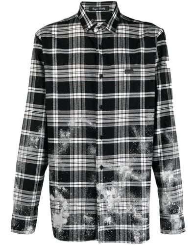 Philipp Plein Sugar Daddy Tartan-pattern Flannel Shirt - Black