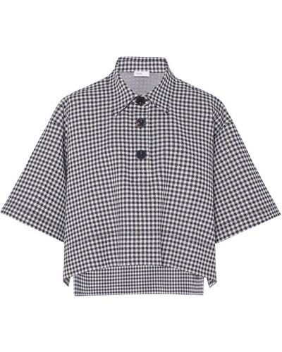 Rosetta Getty Gingham-check Cropped Polo Shirt - Gray