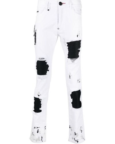 Philipp Plein Jeans slim con strappi - Bianco