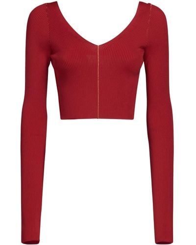 Marni Ribbed V-neck Sweater - Red