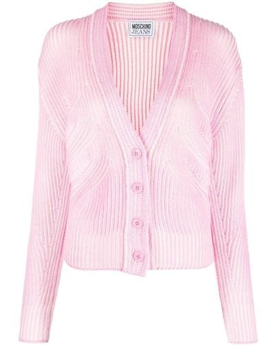 Moschino Jeans Button-up Ribbed-knit Cardigan - Pink