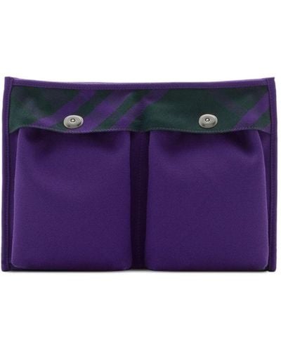 Burberry Check-pattern Cotton Clutch Bag - Purple