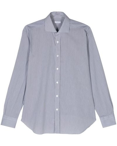 Barba Napoli Striped Spread-collar Shirt - Blue