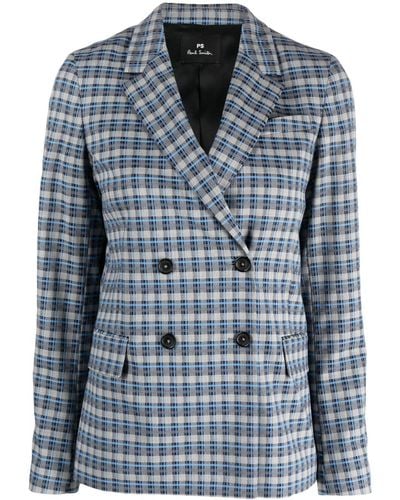 PS by Paul Smith Checked Double-breasted Blazer - Blue