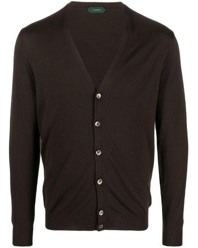 Zanone Plunging V-neck Fine-knit Cardigan - Black