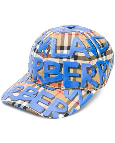 Burberry Graffiti Check Baseball Cap - Bleu