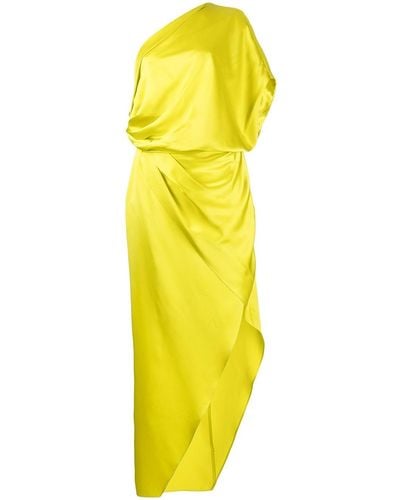 Michelle Mason Draped Silk Midi Dress - Yellow